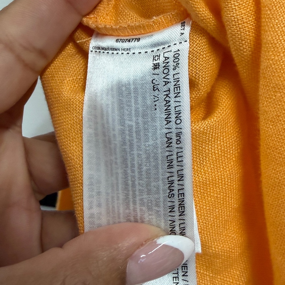 MANGO Linen Popover Shirt V-neck 100% linen in Mandarin Orange size Small - Picture 7 of 7